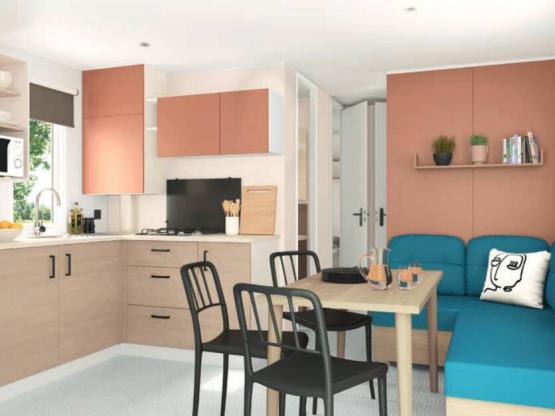 Mobilhome Loggia Premium 27,6m² (3ch-6pers) + Terrasse couverte 8m² + TV + Clim