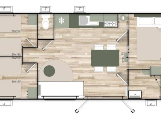 43 PREMIUM Stacaravan Trigano 35m² 3 slaapkamers 6 personen NIEUW