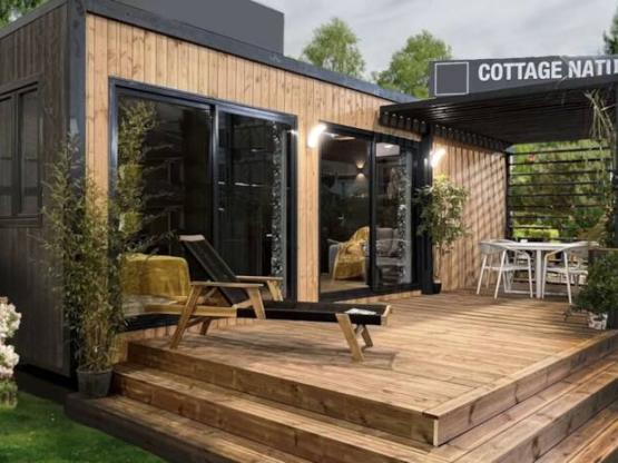 Cottage PRESTIGE SUITE 40m² -3 Chbres - 1 SDB - 2 WC-Equipement Haut de gamme + Terrasse XXL Pergola