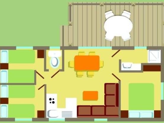 Stacaravan Confort 29m² (3 slaapkamers) + overdekt terras 14m²