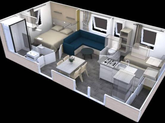 Stacaravan IB Trigano EVO 29 2 slaapkamers Airconditioning en televisie
