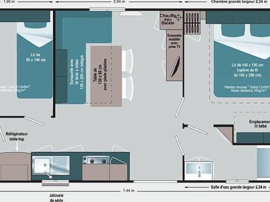 Stacaravan WELCOME 2 slaapkamers - 4 PERS 28m² - TV  : aankomst / vertrek op zaterdag