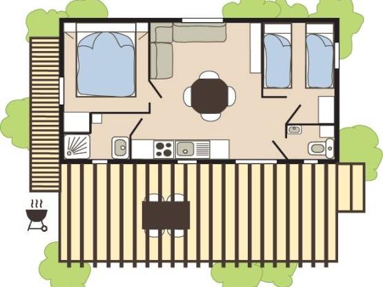 Blokhut Pêcheur Specifiek 2 slaapkamers PREMIUM airconditioning